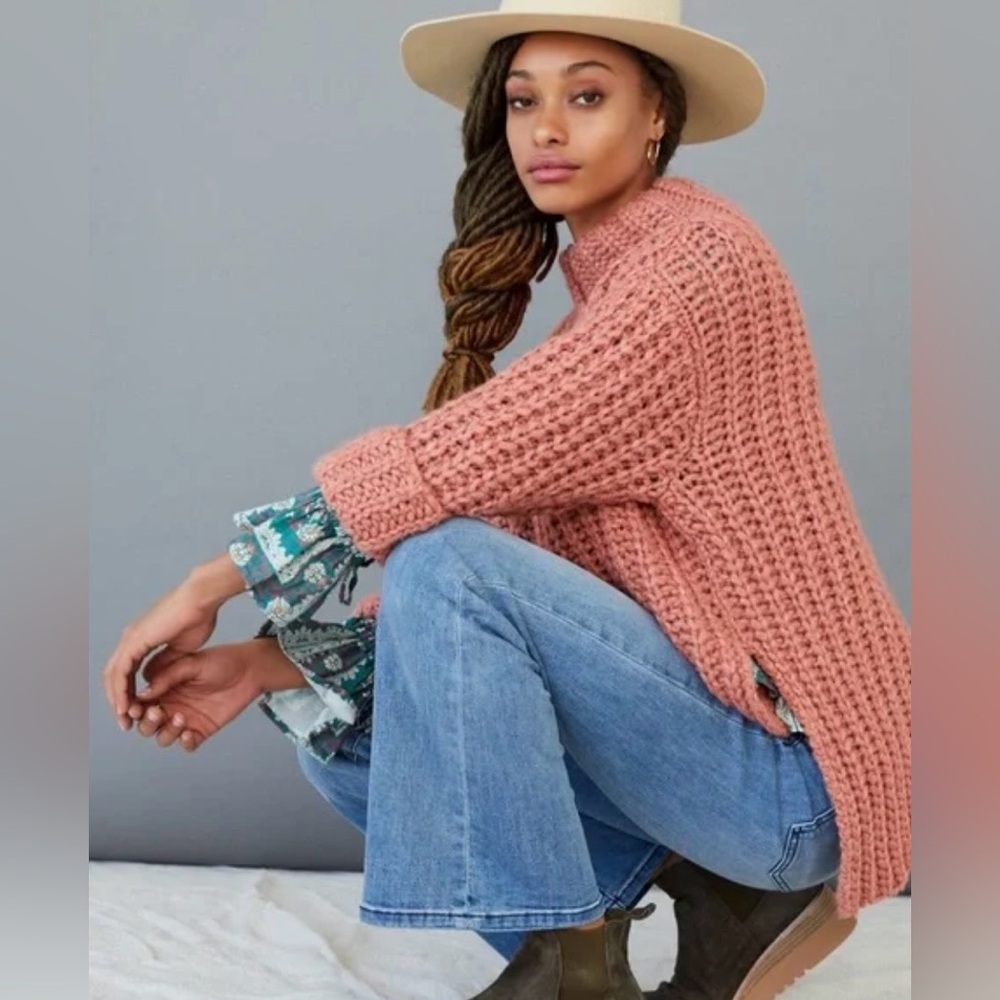 Anthropologie Chunky Cowlneck Sweater in Dusty Rose